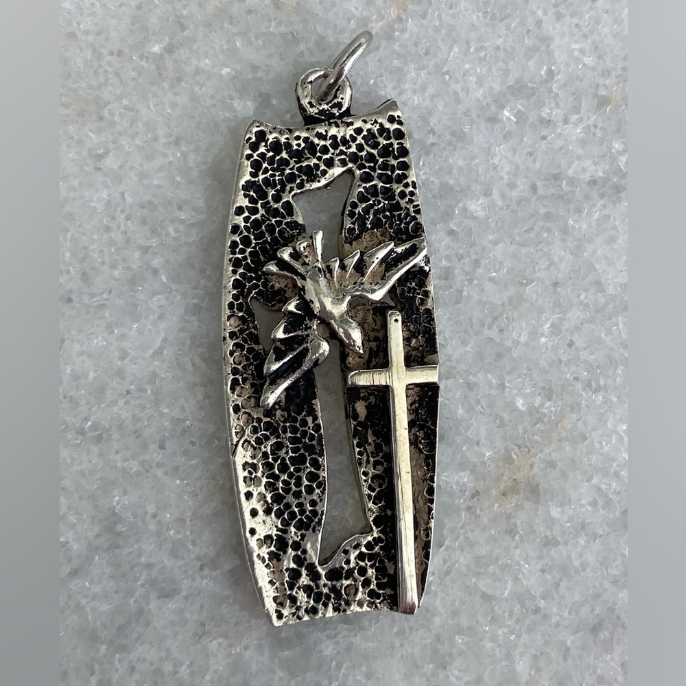 VNTG 925 Silver Cross and Dove Pendant - Picture 2 of 8